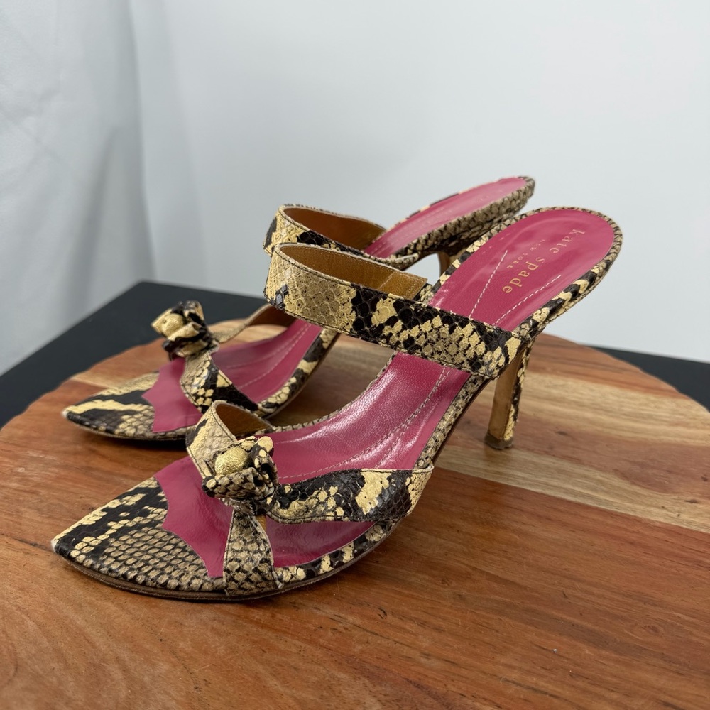 Kate Spade New York python print leather heels unique knotted design 8 vintage - Picture 4 of 10